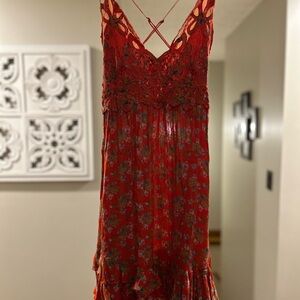 Elegant Red Lace Floral Dress